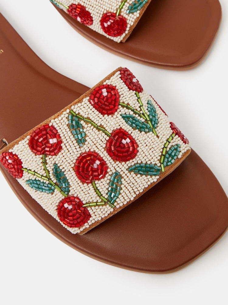 Accessorize Red Cherry Beaded Slide Sandals - Image 2 of 2
