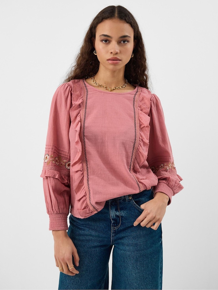 Accessorize Pink Floral Embroidered Ruffle Blouse - Image 1 of 4