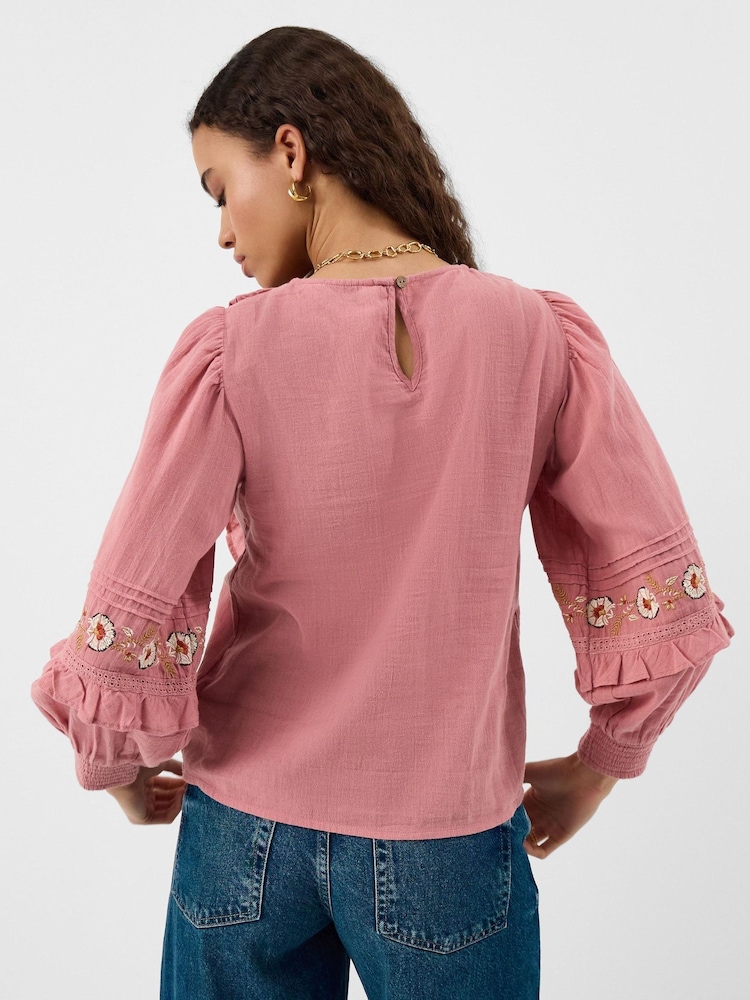 Accessorize Pink Floral Embroidered Ruffle Blouse - Image 2 of 4
