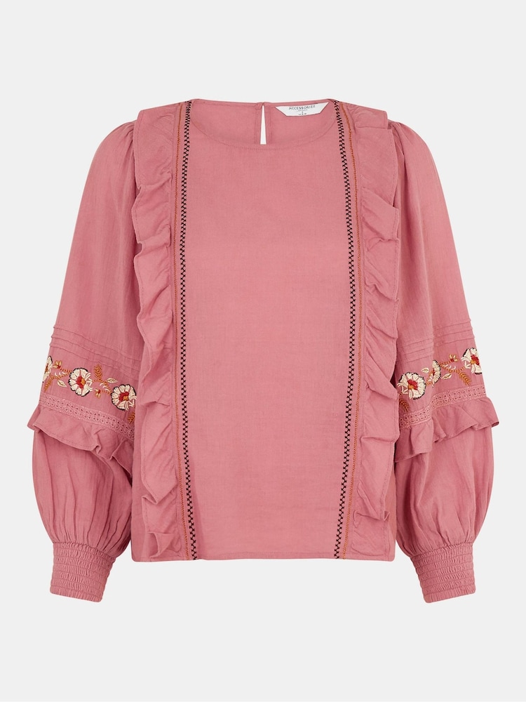 Accessorize Pink Floral Embroidered Ruffle Blouse - Image 4 of 4
