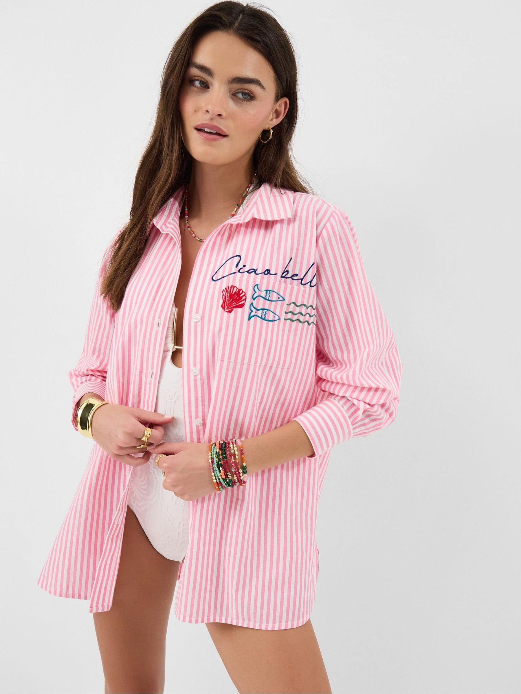 Buy Accessorize Pink Ciao Bella Embroidered Stripe Shirt from the