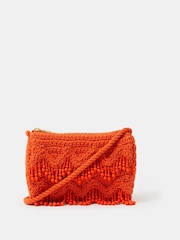 Accessorize Orange Beaded Macramé Cross-Body Bag - Image 1 of 3