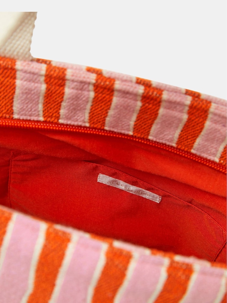 Accessorize Pink Slogan Stripe Beach Tote Bag - Image 2 of 3 Accessorize Pink Slogan Stripe Beach Tote Bag - Image 2 of 3