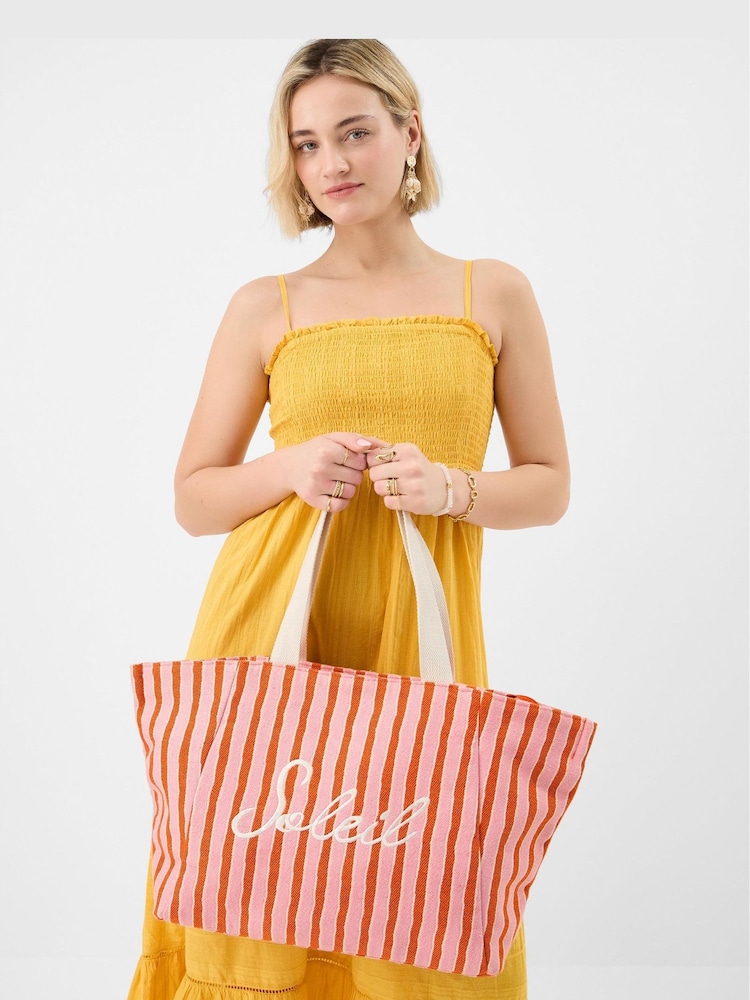 Accessorize Pink Slogan Stripe Beach Tote Bag - Image 3 of 3 Accessorize Pink Slogan Stripe Beach Tote Bag - Image 3 of 3