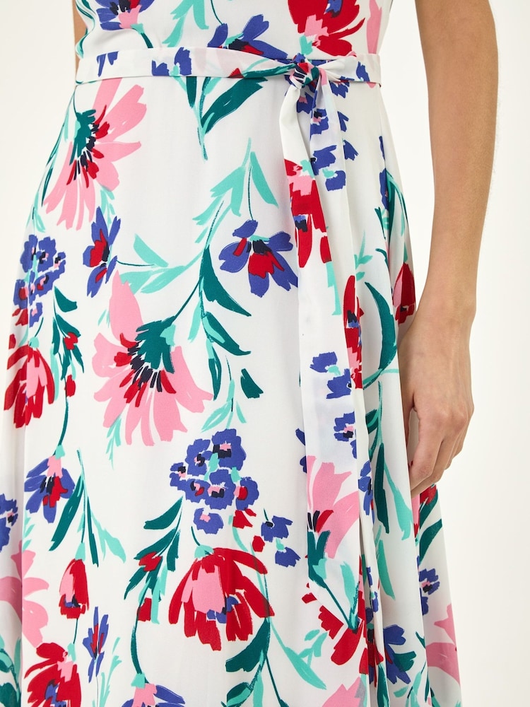 Roman White Pleat Neck Floral Midi Dress - Image 6 of 6