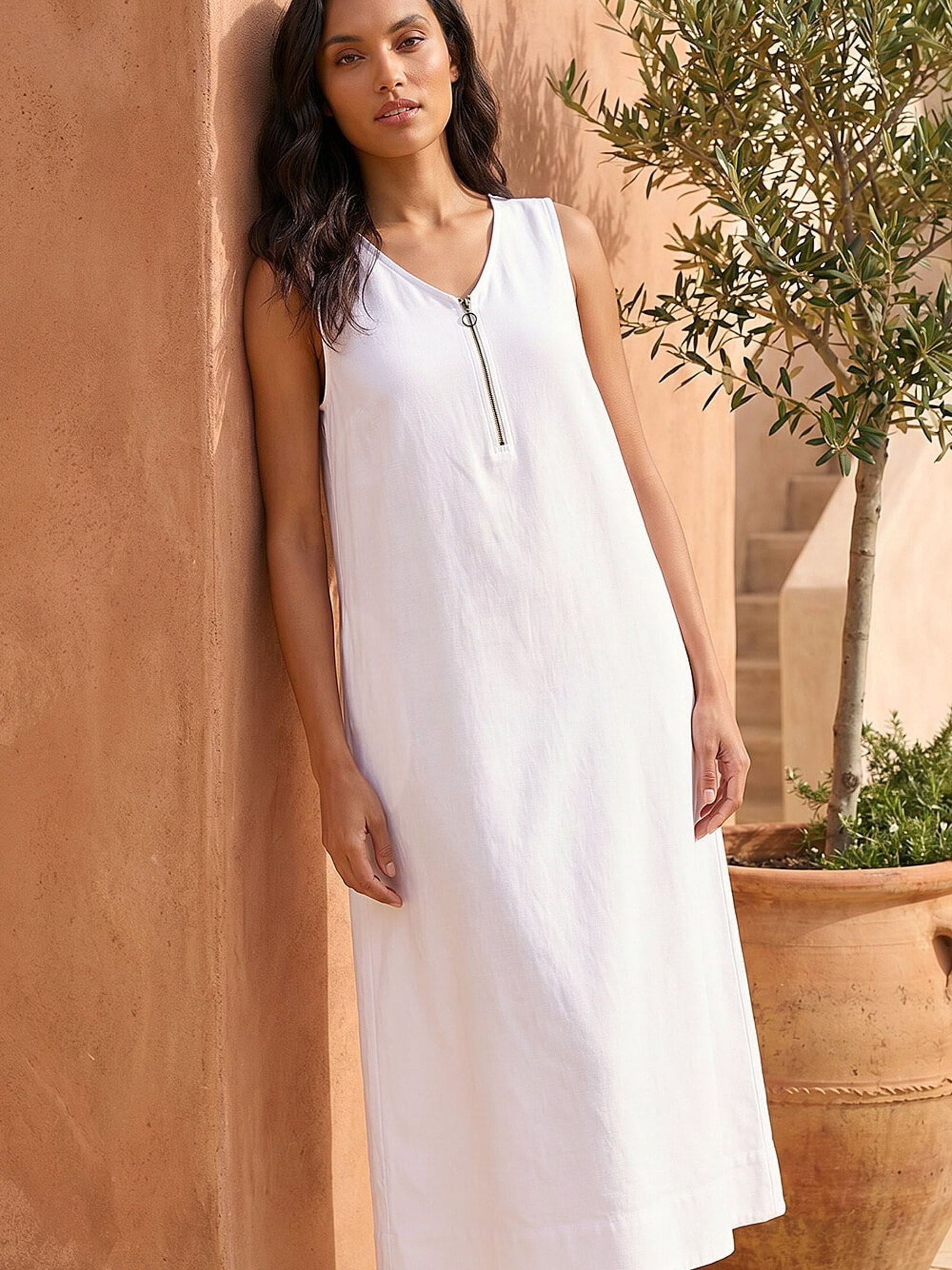Buy Roman White Zip Front Sleeveless Midi Dress from Next USA