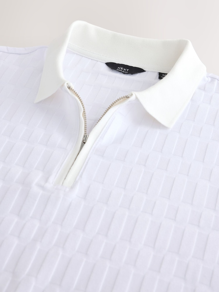 Ecru Zip Neck N. Premium Smart Jaquard Polo Shirt - Image 3 of 3 Ecru Zip Neck N. Premium Smart Jaquard Polo Shirt - Image 3 of 3