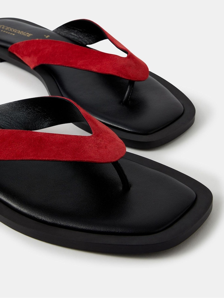 Accessorize Red Suede Toe Thong Sandals - Image 2 of 3