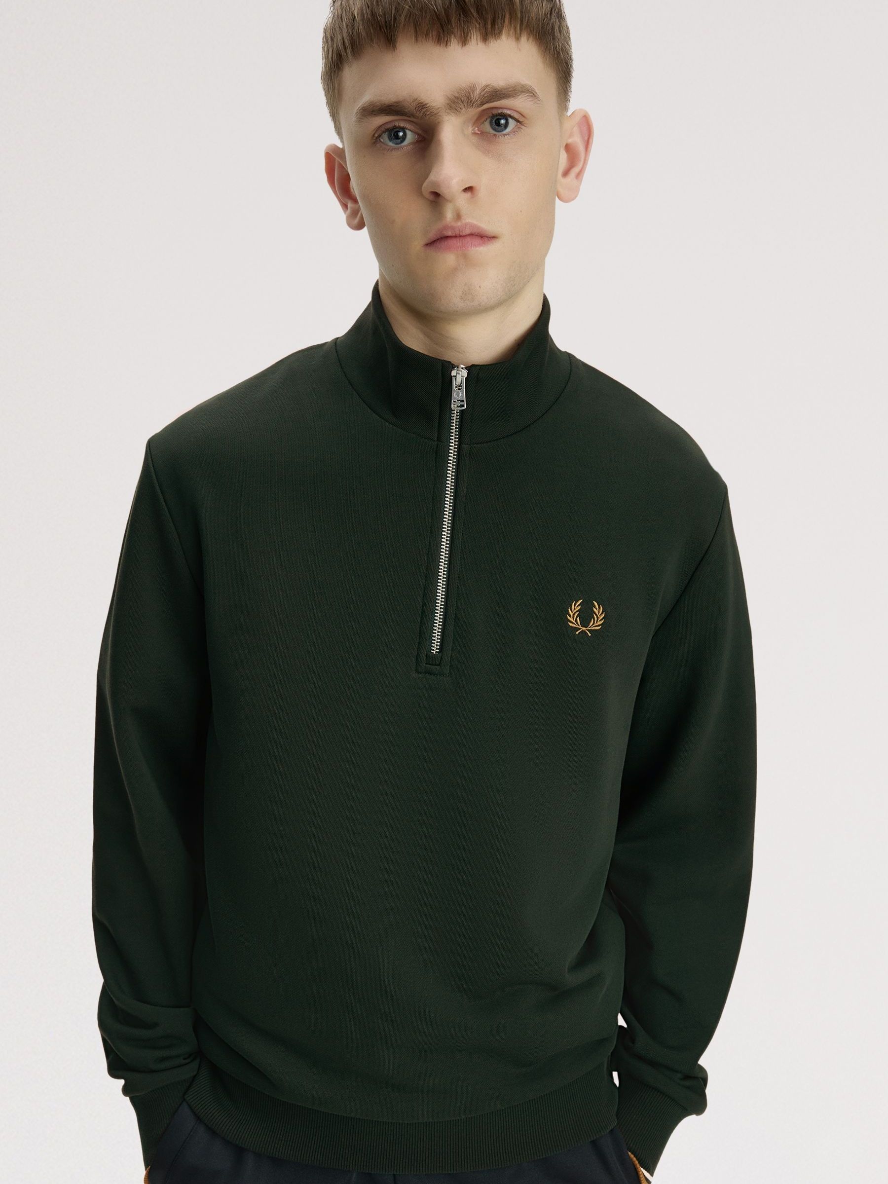 Fred Perry Men's Green Half Zip Sweatshirt - Grassroots/Ecru/Bronze - 2XL - Image 3