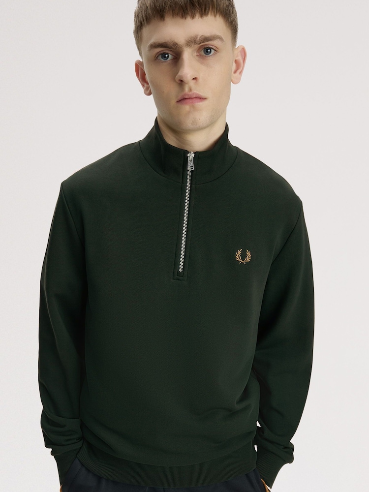 Fred Perry Green Zip Sweatshirt - Image 1 of 2 Fred Perry Green Zip Sweatshirt - Image 1 of 2