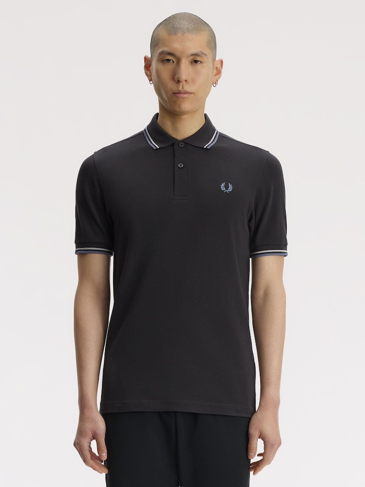Fred Perry Grey Tipped Short Sleeve Polo Shirt - Image 1 of 5