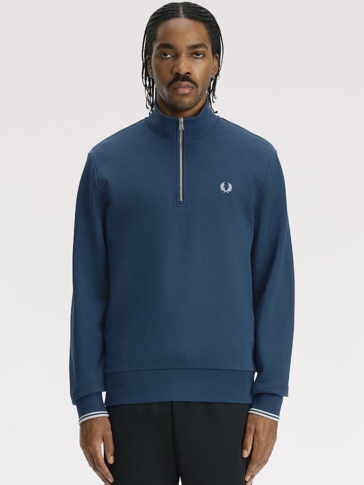 Buy Fred Perry Blue Half Zip Sweatshirt from Next Australia