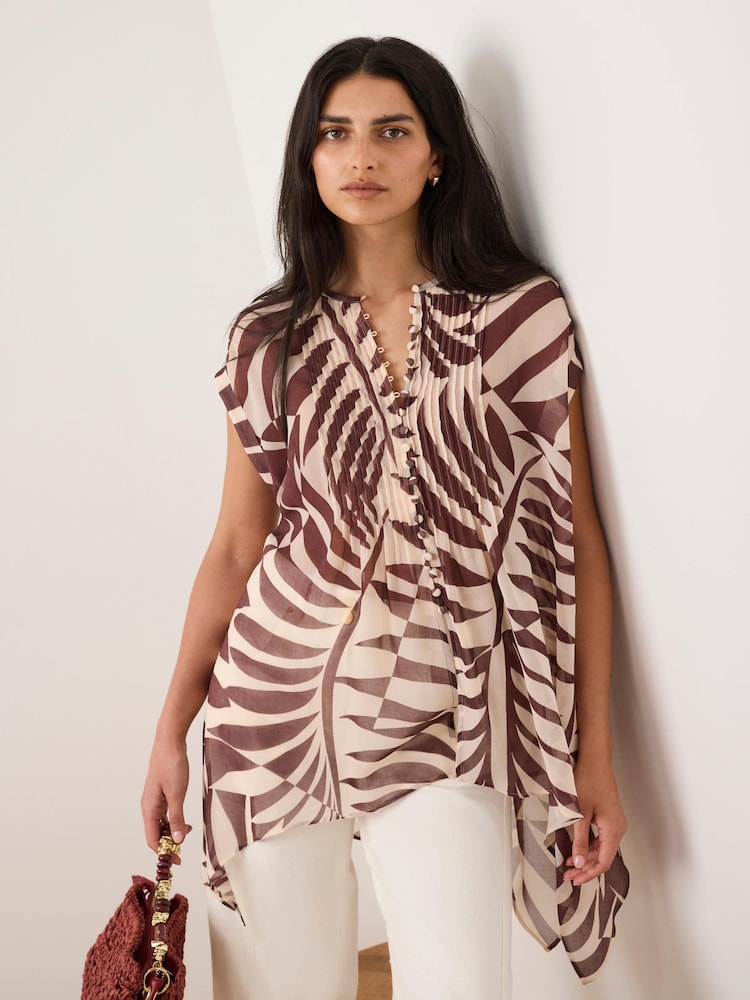 Mint Velvet Red Print Sheer Tunic Top - Image 1 of 7
