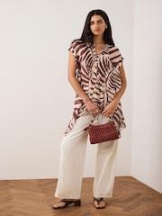 Mint Velvet Red Print Sheer Tunic Top - Image 2 of 7