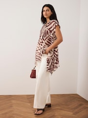 Mint Velvet Red Print Sheer Tunic Top - Image 3 of 7