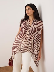 Mint Velvet Red Print Sheer Tunic Top - Image 4 of 7