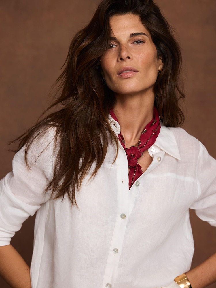 Mint Velvet White Linen Sheer Panel Shirt - Image 2 of 8