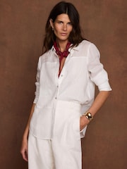 Mint Velvet White Linen Sheer Panel Shirt - Image 3 of 8