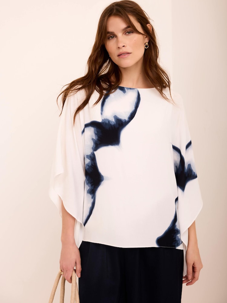 Mint Velvet Blue Floral Print Batwing Top - Image 1 of 8 Mint Velvet Blue Floral Print Batwing Top - Image 1 of 8