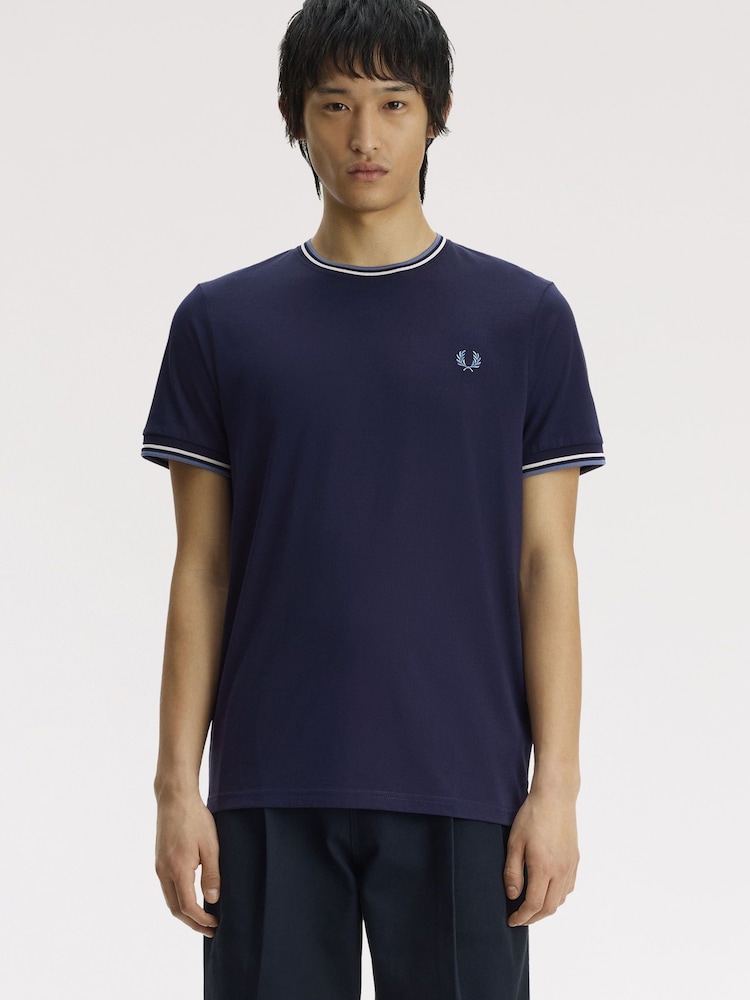 Синий - Футболка с контрастной отделкой и логотипом Fred Perry - Изображение 1 5