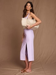 Mint Velvet Purple Linen Bow Detail Midi Dress - Image 3 of 8