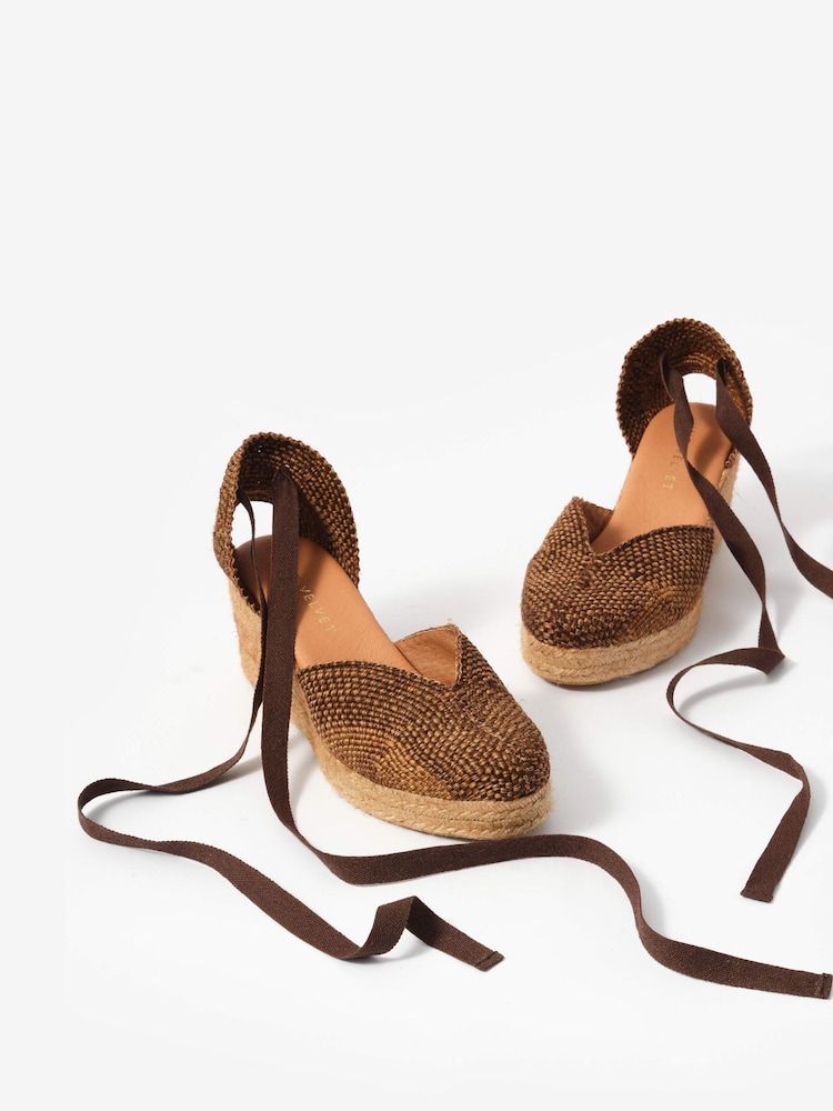 Mint Velvet Brown Amelia Woven Espadrille Wedges - Image 3 of 3 Mint Velvet Brown Amelia Woven Espadrille Wedges - Image 3 of 3