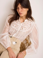 Mint Velvet White Floral Cutwork Detail Blouse - Image 2 of 8