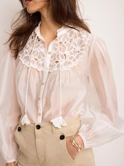 Mint Velvet White Floral Cutwork Detail Blouse - Image 6 of 8