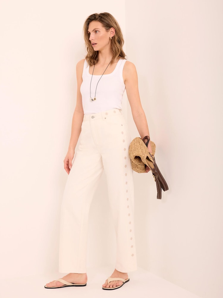 Mint Velvet White Floral Embroidered Jeans - Image 1 of 8