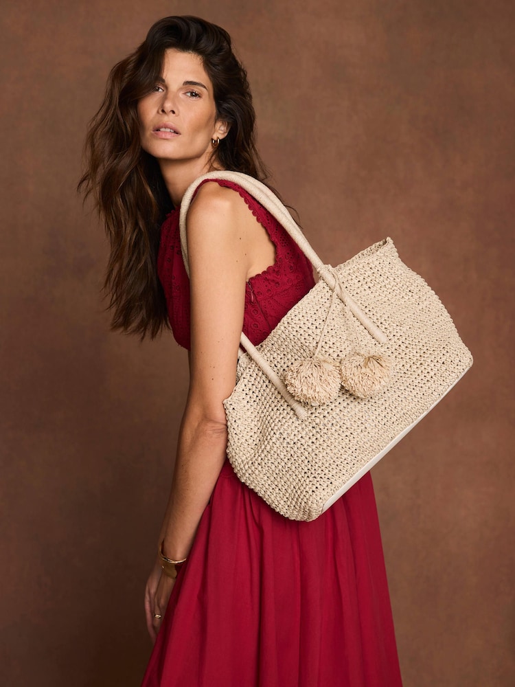 Mint Velvet Cream Blake Stripe Paper Tote Bag - Image 1 of 8 Mint Velvet Cream Blake Stripe Paper Tote Bag - Image 1 of 8