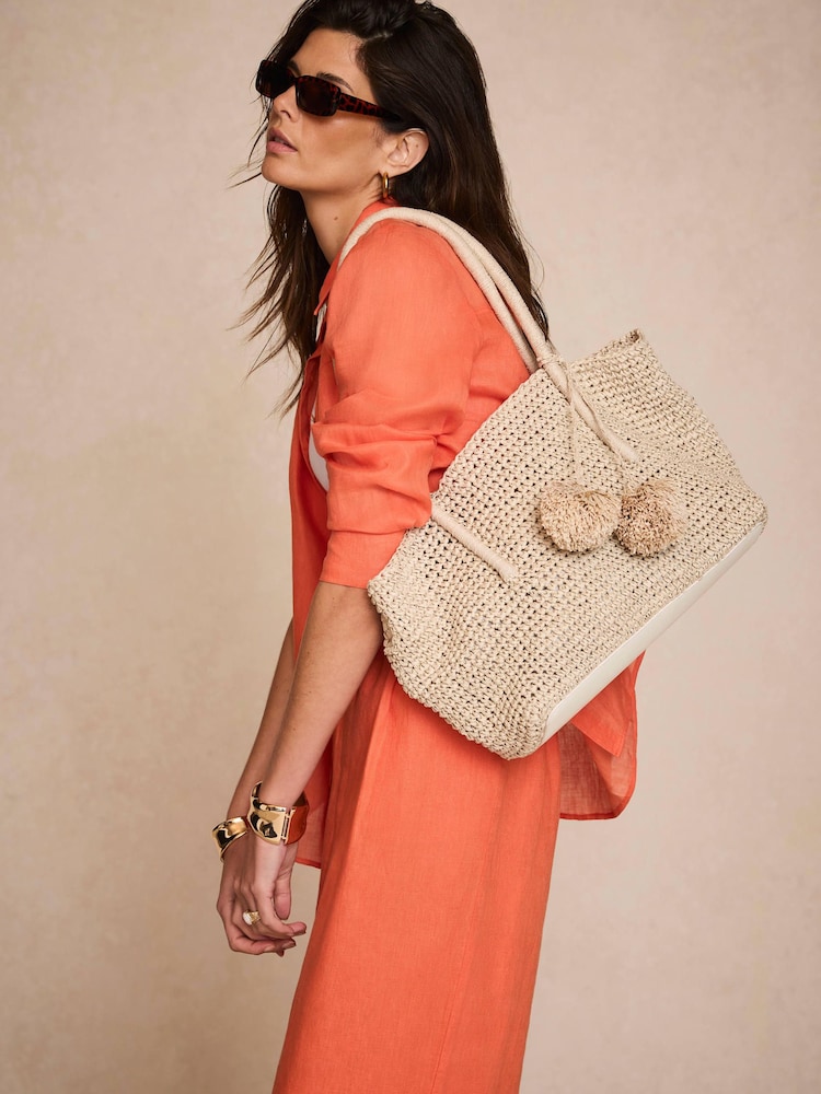 Mint Velvet Cream Blake Stripe Paper Tote Bag - Image 2 of 8 Mint Velvet Cream Blake Stripe Paper Tote Bag - Image 2 of 8