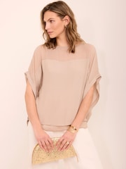 Mint Velvet Natural Sheer Panel Top - Image 1 of 8