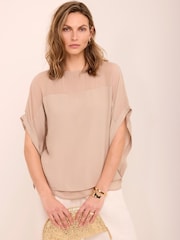 Mint Velvet Natural Sheer Panel Top - Image 6 of 8