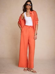 橙色 - Mint Velvet Linen Drawstring Wide Leg Trousers - 圖片 6/8