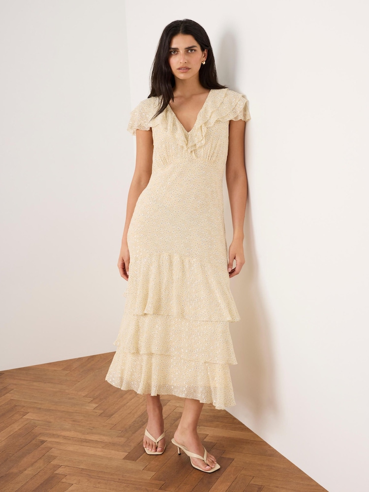 Mint Velvet Yellow Ruffle Print Midi Dress - Image 1 of 7