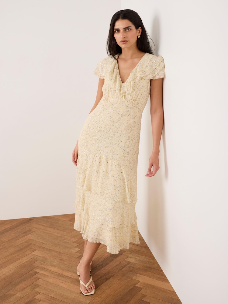 Mint Velvet Yellow Ruffle Print Midi Dress - Image 2 of 7