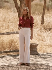 Mint Velvet Red Linen Sheer Panel Shirt - Image 3 of 8