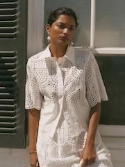 Mint Velvet White Cotton Broderie Shirt - Image 5 of 8
