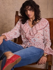 Mint Velvet Pink Geo Print Ruffle Blouse - Image 1 of 8