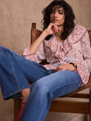 Mint Velvet Pink Geo Print Ruffle Blouse - Image 3 of 8