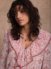 Mint Velvet Pink Geo Print Ruffle Blouse - Image 5 of 8