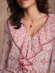 Mint Velvet Pink Geo Print Ruffle Blouse - Image 6 of 8