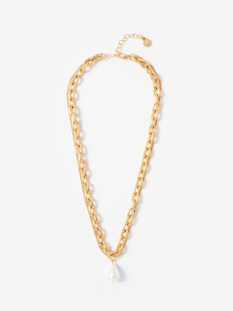 Mint Velvet Gold Drop Double Layered Necklace - Image 1 of 3