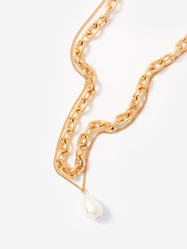 Mint Velvet Gold Drop Double Layered Necklace - Image 2 of 3