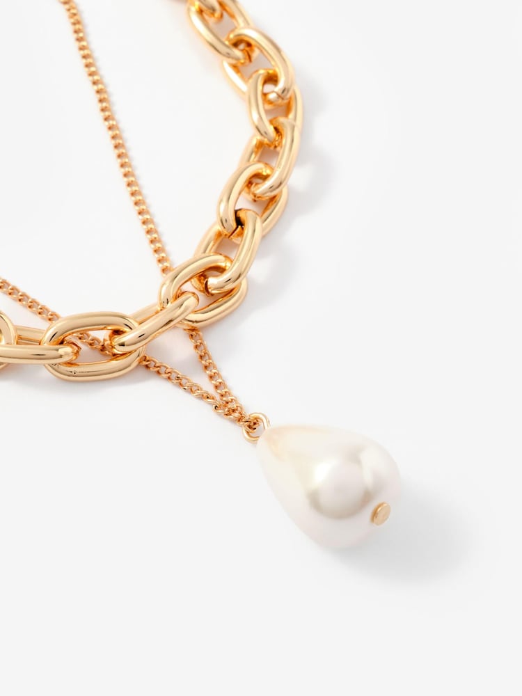 Mint Velvet Gold Drop Double Layered Necklace - Image 3 of 3