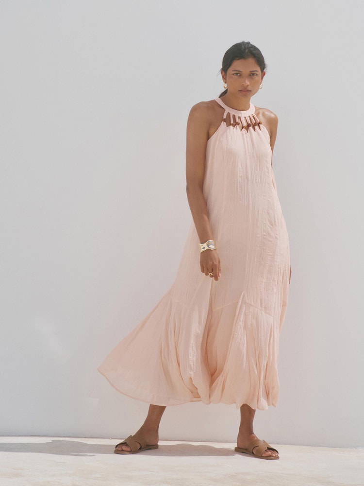 Mint Velvet Pink Beaded Halter Neck Dress - Image 1 of 8