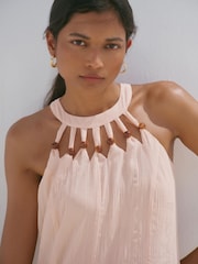 Mint Velvet Pink Beaded Halter Neck Dress - Image 5 of 8
