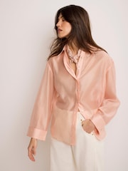 Mint Velvet Pink Linen Embellished Neck Scarf - Image 2 of 6