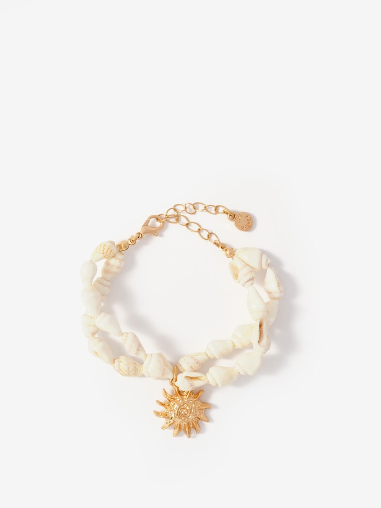 Mint Velvet Gold Shell Double Layered Charm Bracelet - Image 1 of 3