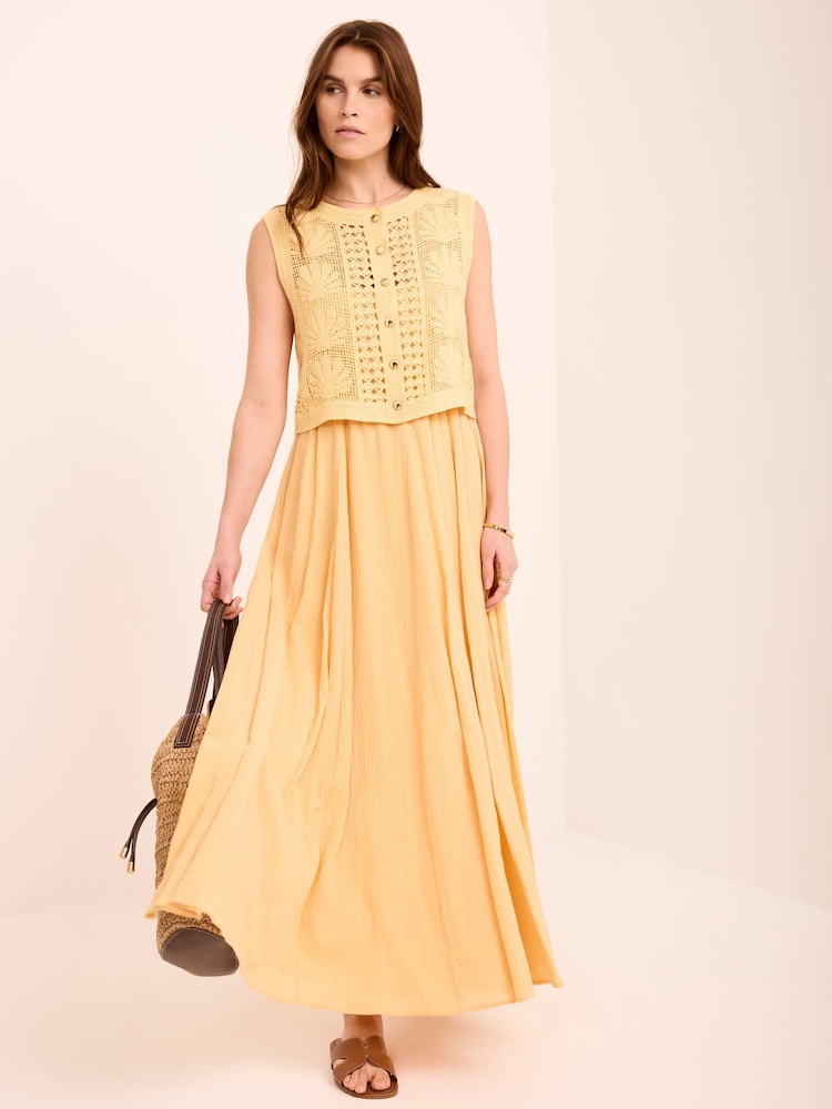 Mint Velvet Yellow Cotton Blend Crochet Midi Dress - Image 1 of 8